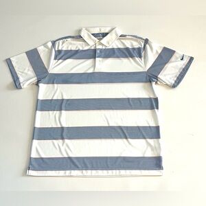 Nike Golf Polo Shirt Mens Large Blue Striped Dri Fit Lightweight EUC